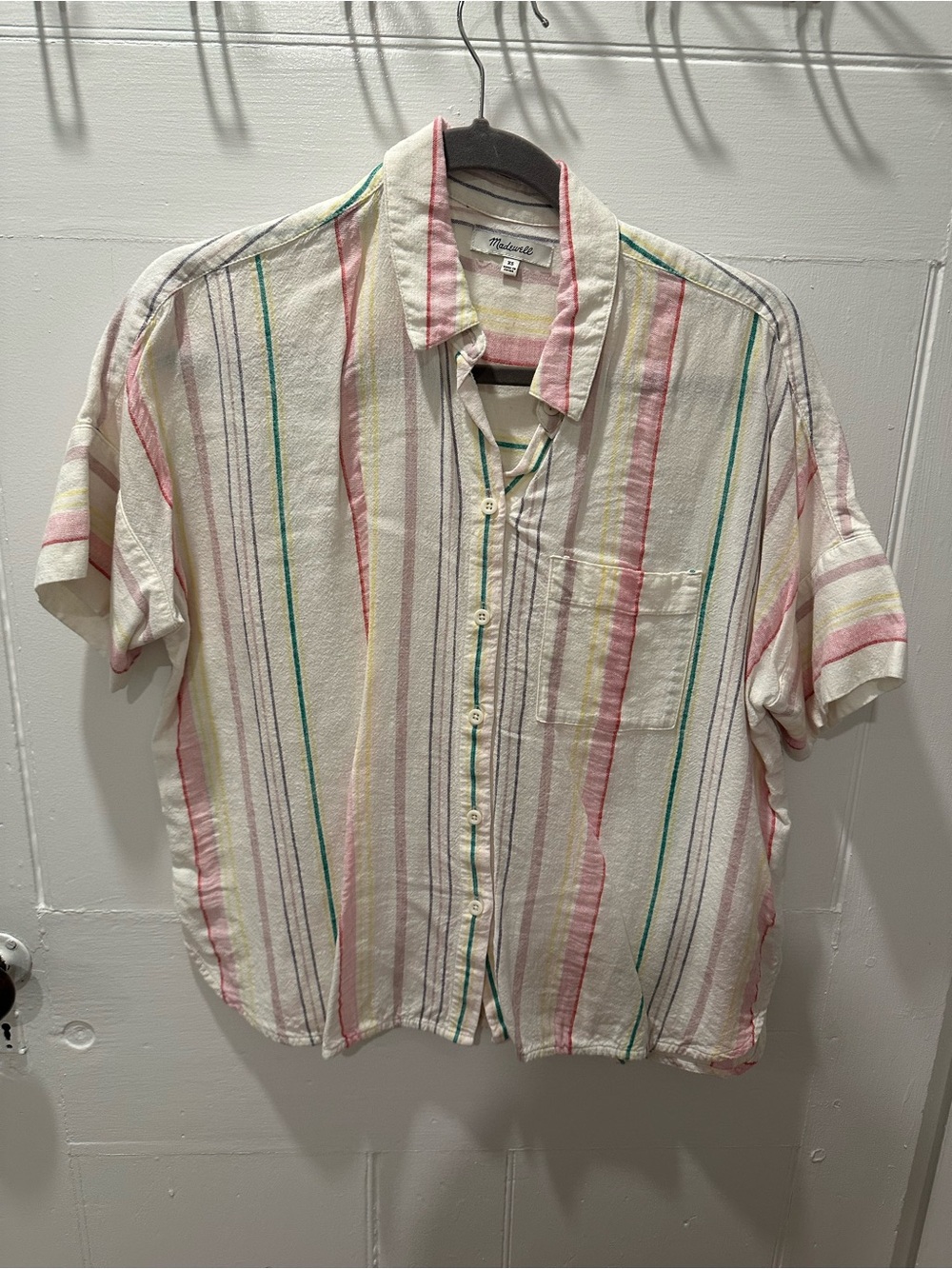 Madewell Short-Sleeve Striped Button-Down Shirt in Pastel Multi